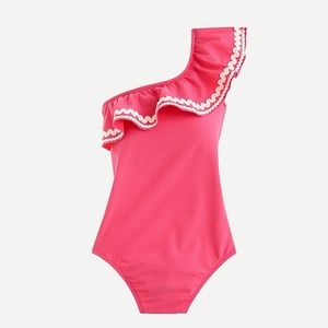 J Crew One-shoulder ruffle one-piece swims…